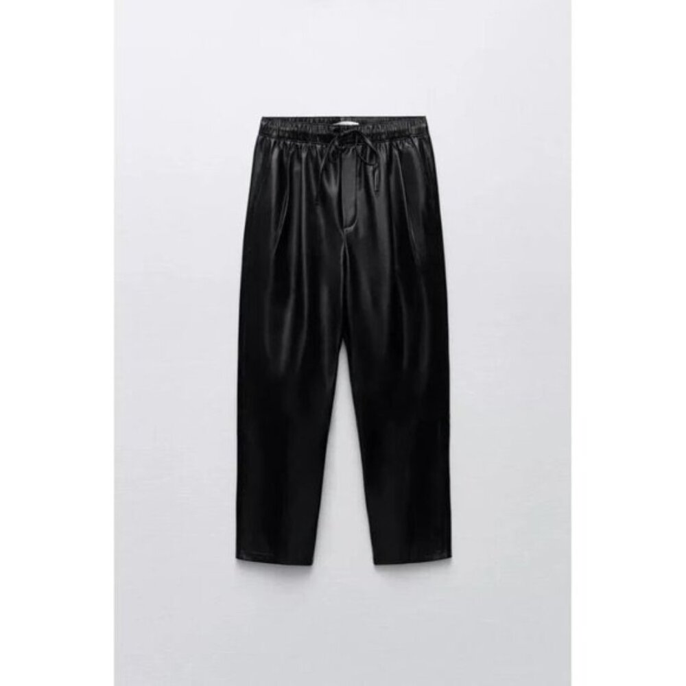 Zara Faux Leather Pants Black S The Weekend Jogger Elastic Waist